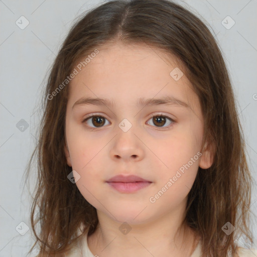 Neutral white child female with medium  brown hair and brown eyes