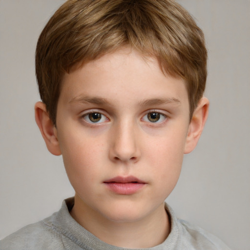 Neutral white child male with short  brown hair and grey eyes