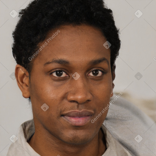 Neutral black young-adult male with short  brown hair and brown eyes