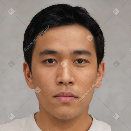 Neutral asian young-adult male with short  black hair and brown eyes