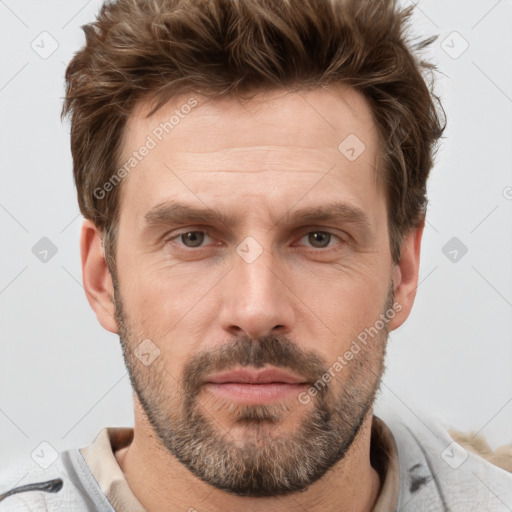 Neutral white adult male with short  brown hair and brown eyes