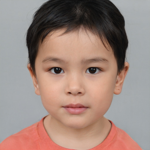 Neutral asian child male with short  brown hair and brown eyes