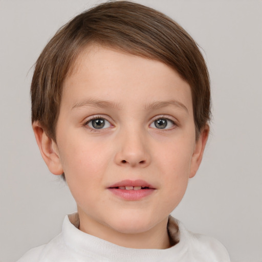 Neutral white child female with short  brown hair and brown eyes