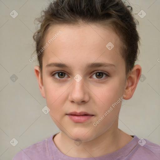 Neutral white child female with short  brown hair and brown eyes