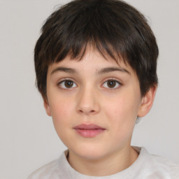 Neutral white young-adult female with short  brown hair and brown eyes