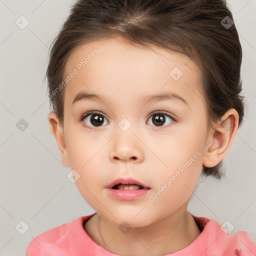 Neutral white child female with short  brown hair and brown eyes