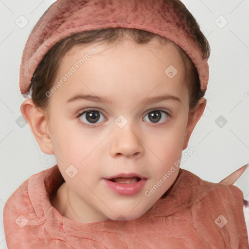 Neutral white child female with short  brown hair and brown eyes