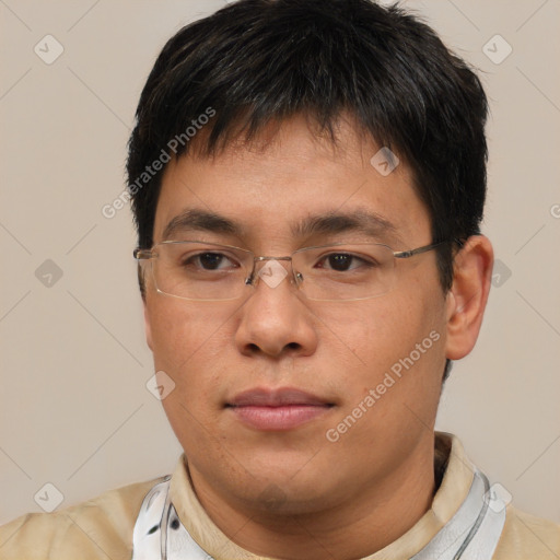 Neutral asian young-adult male with short  brown hair and brown eyes