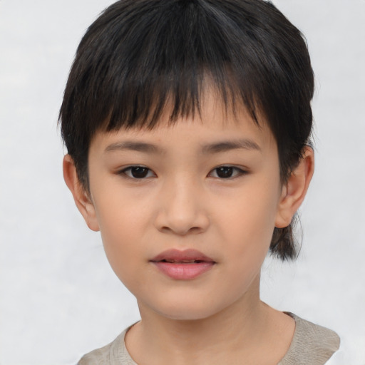 Neutral asian child female with short  brown hair and brown eyes