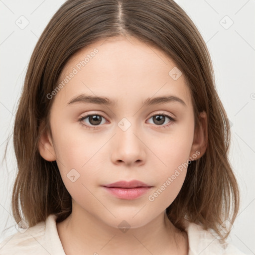 Neutral white child female with medium  brown hair and brown eyes