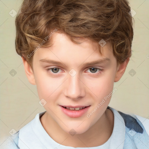 Joyful white child male with short  brown hair and brown eyes