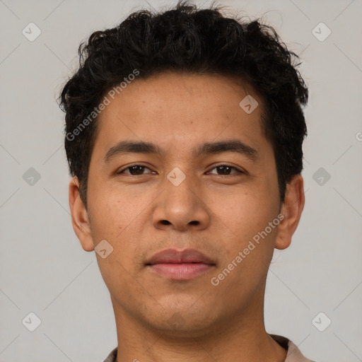 Neutral asian young-adult male with short  brown hair and brown eyes