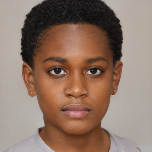 Neutral black young-adult female with short  brown hair and brown eyes
