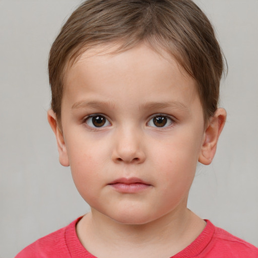 Neutral white child female with short  brown hair and brown eyes