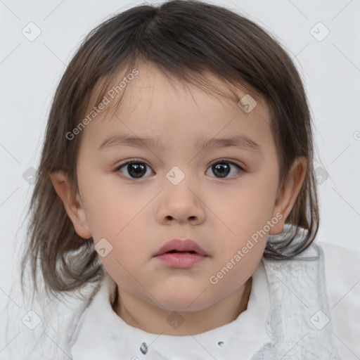 Neutral white child female with medium  brown hair and brown eyes