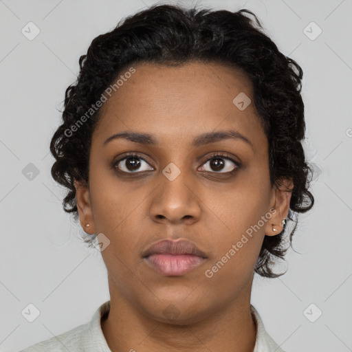 Neutral black young-adult female with short  brown hair and brown eyes