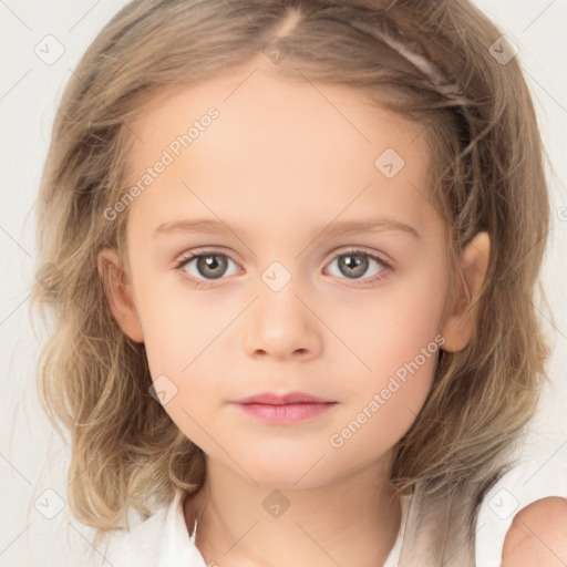 Neutral white child female with medium  brown hair and brown eyes