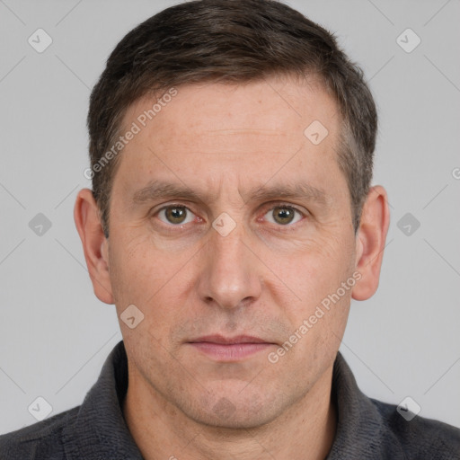 Neutral white adult male with short  brown hair and brown eyes