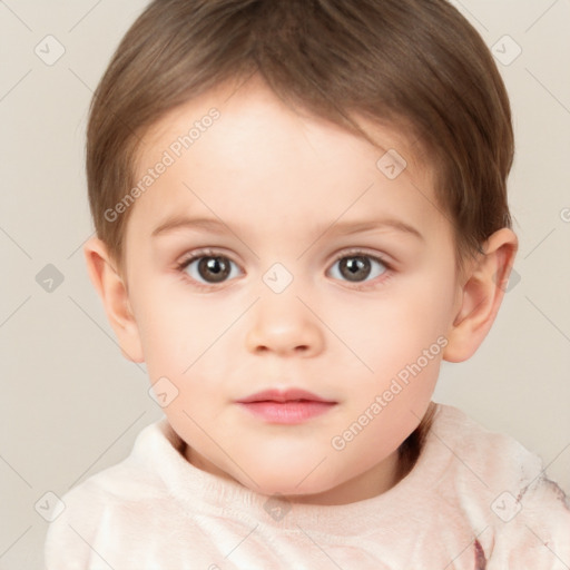 Neutral white child female with short  brown hair and brown eyes