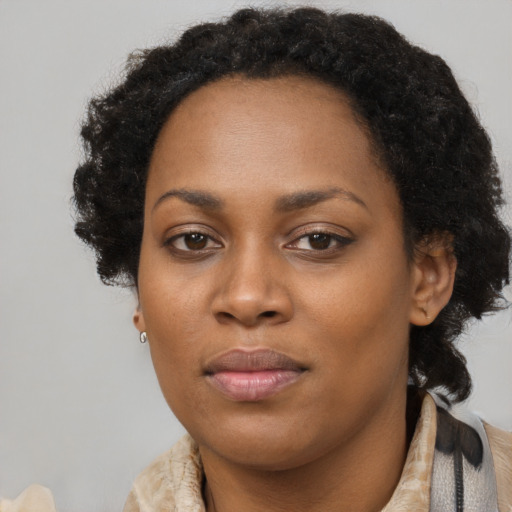 Neutral black young-adult female with long  black hair and brown eyes