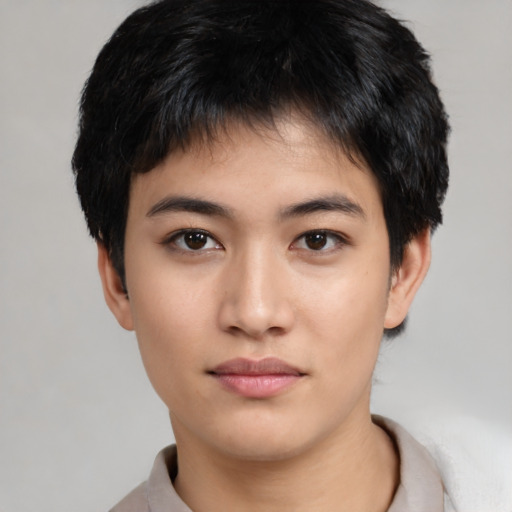 Neutral asian young-adult male with short  black hair and brown eyes