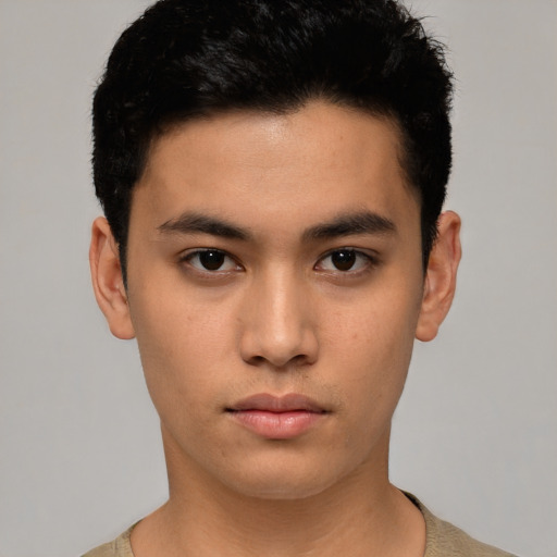 Neutral asian young-adult male with short  black hair and brown eyes