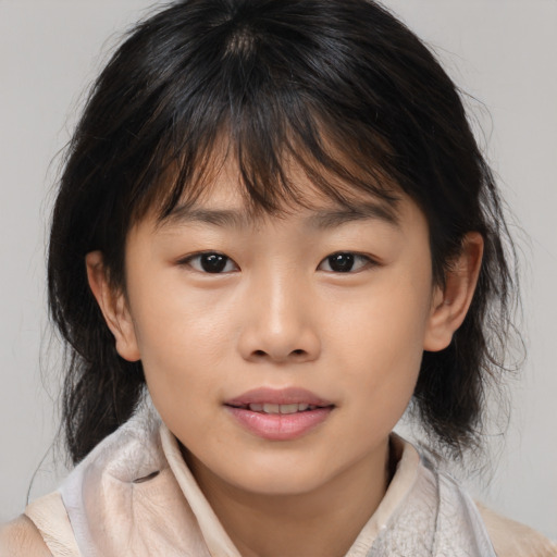 Neutral asian child female with medium  brown hair and brown eyes