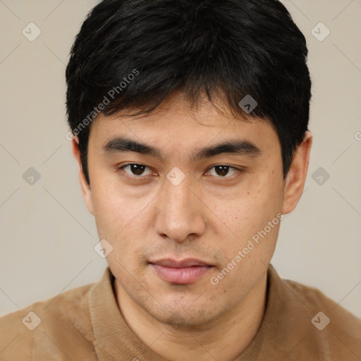 Neutral asian young-adult male with short  brown hair and brown eyes