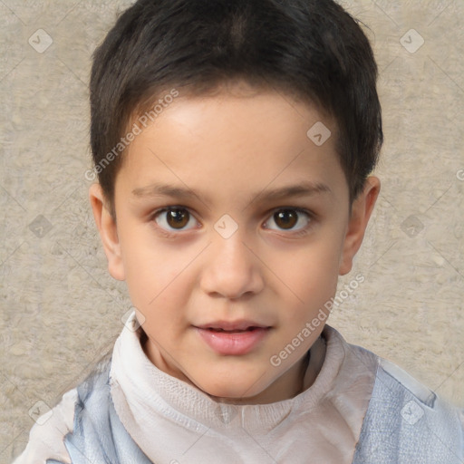 Joyful white child male with short  brown hair and brown eyes