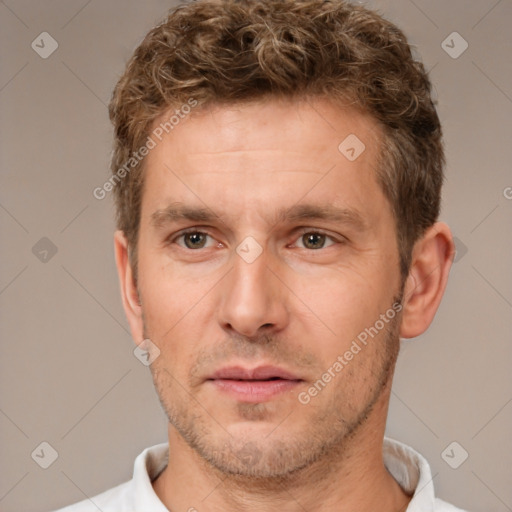 Neutral white adult male with short  brown hair and brown eyes