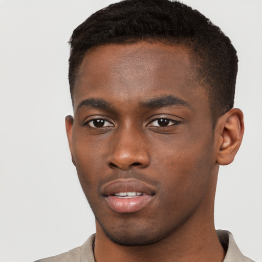 Neutral black young-adult male with short  brown hair and brown eyes