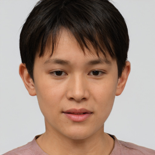 Neutral white young-adult female with short  brown hair and brown eyes