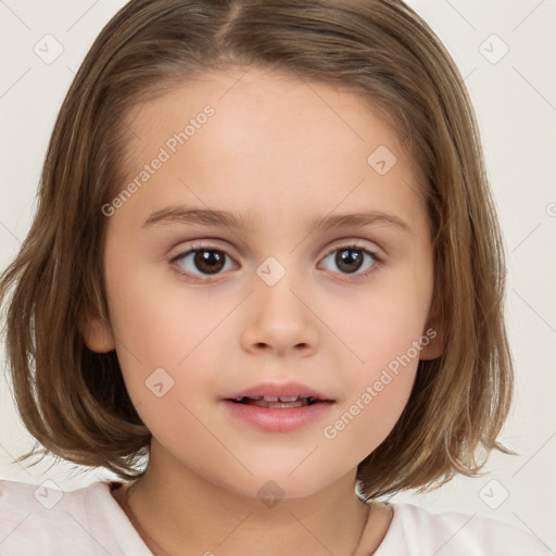 Neutral white child female with medium  brown hair and brown eyes