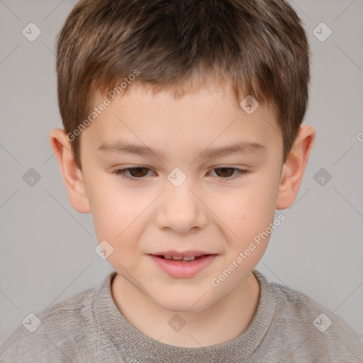 Joyful white child male with short  brown hair and brown eyes