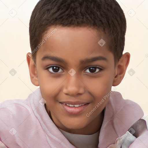 Joyful white child male with short  brown hair and brown eyes