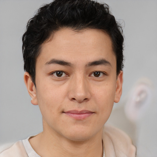 Neutral latino young-adult male with short  brown hair and brown eyes