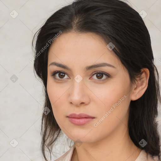 Neutral asian young-adult female with medium  brown hair and brown eyes