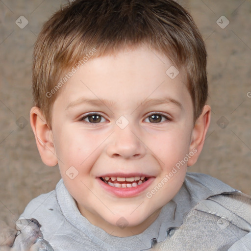 Joyful white child male with short  brown hair and brown eyes