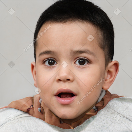 Neutral white child male with short  brown hair and brown eyes