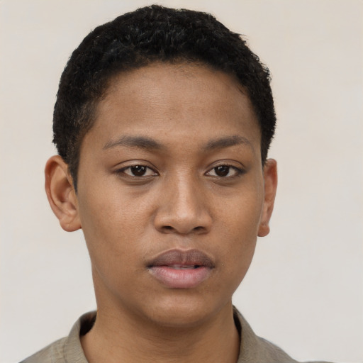 Neutral black young-adult male with short  brown hair and brown eyes