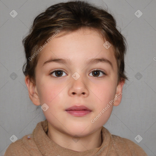 Neutral white child female with short  brown hair and brown eyes