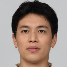 Neutral asian young-adult male with short  brown hair and brown eyes