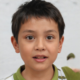 Joyful white child male with short  brown hair and brown eyes