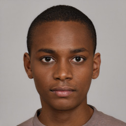 Neutral black young-adult male with short  brown hair and brown eyes