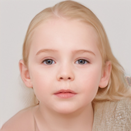 Neutral white child female with medium  brown hair and blue eyes