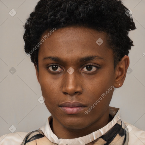 Neutral black young-adult male with short  brown hair and brown eyes