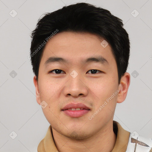 Neutral asian young-adult male with short  black hair and brown eyes