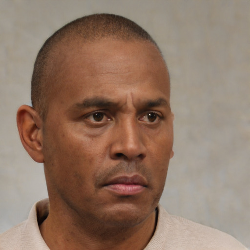 Neutral black adult male with short  brown hair and brown eyes