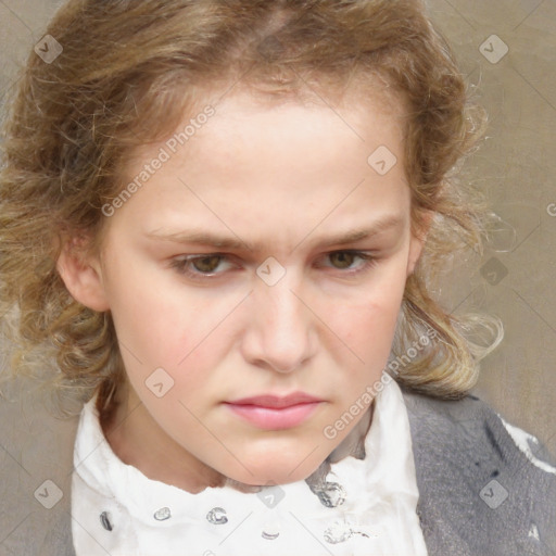 Neutral white young-adult female with medium  brown hair and grey eyes