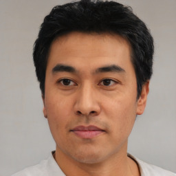 Neutral asian young-adult male with short  black hair and brown eyes